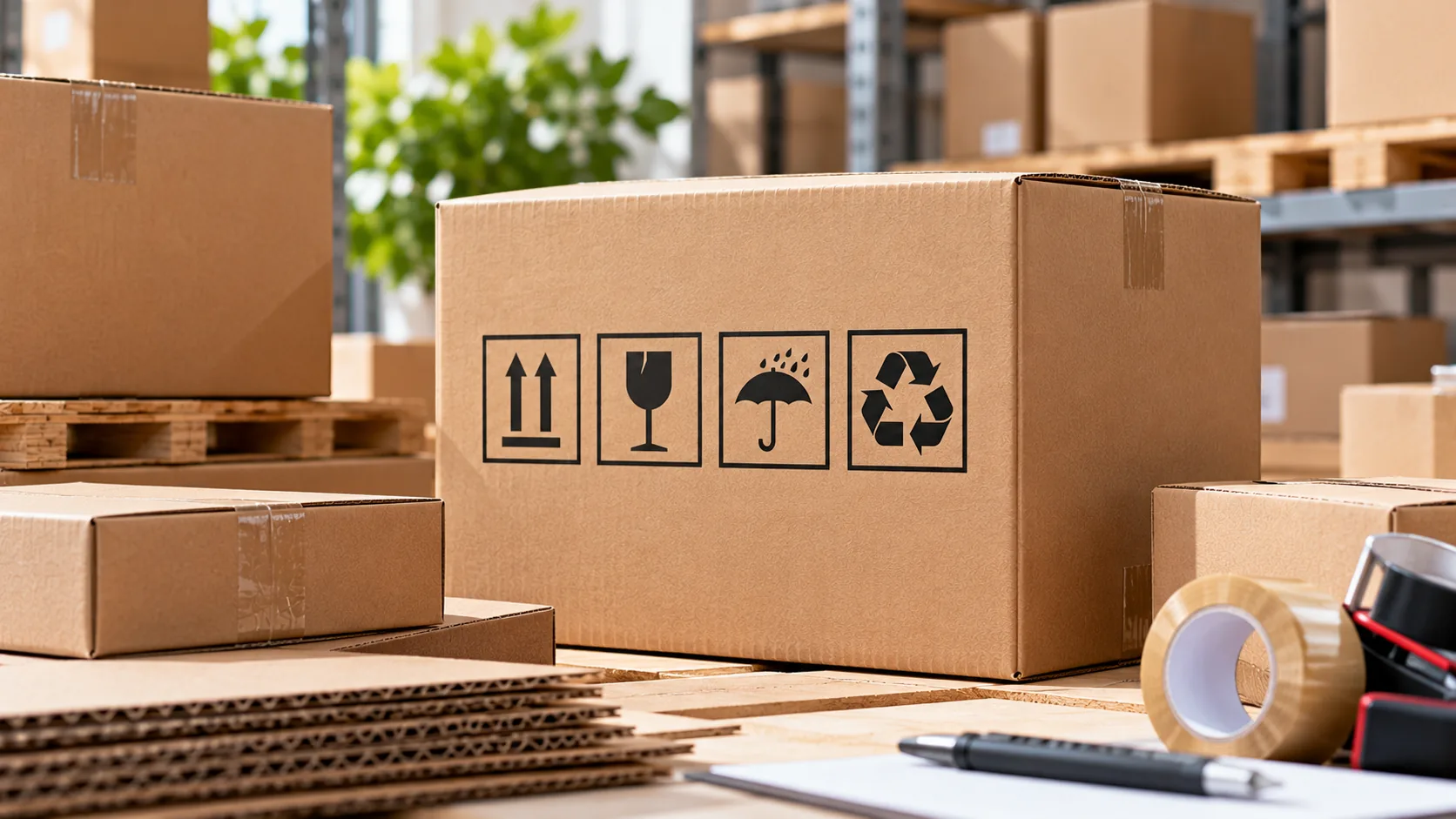 Qué significan los símbolos que hay en las cajas de cartón | Cartonajes Sánchez Qué significan los símbolos que hay en las cajas de cartón: imagen ilustrativa de cartonaje y packaging
